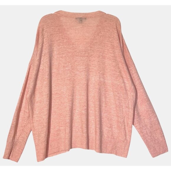 Eileen Fisher 100% Organic Linen Peach Melange V Neck Sweater Tunic Top - Picture 2 of 8